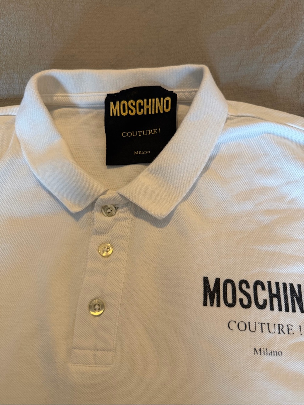 Moschino White Polo Shirt with Black Logo